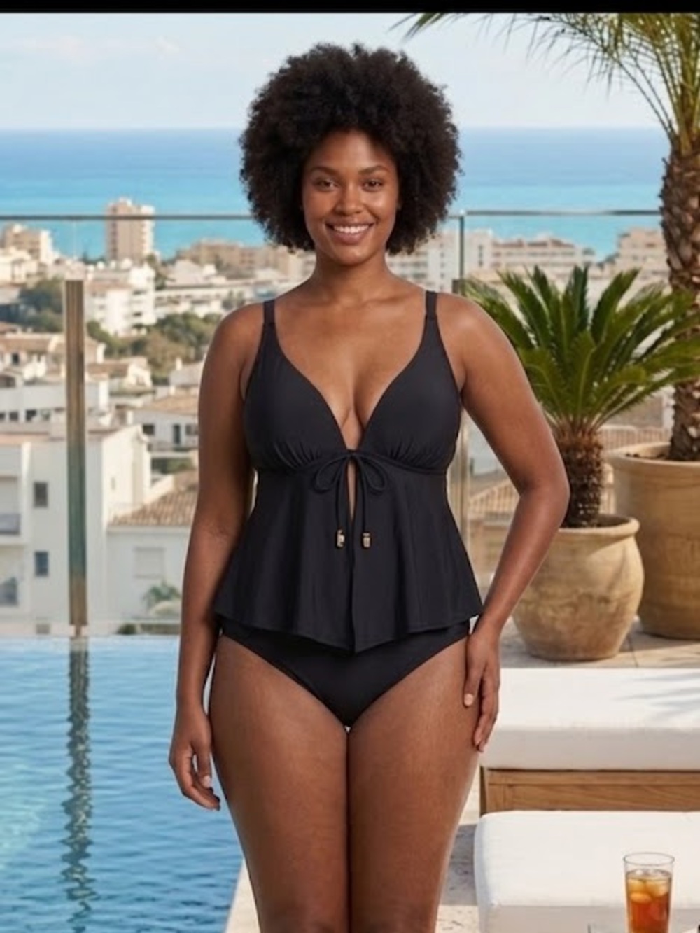 NWT Bar III Ruffle Peplum Tankini Swimsuit Set XL Black